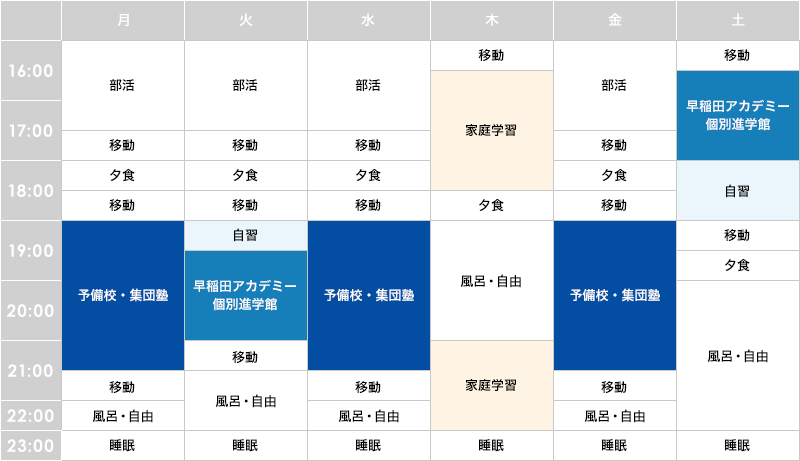 〈例2〉高校生　予備校・集団塾と早稲田アカデミー個別進学館を併用の場合