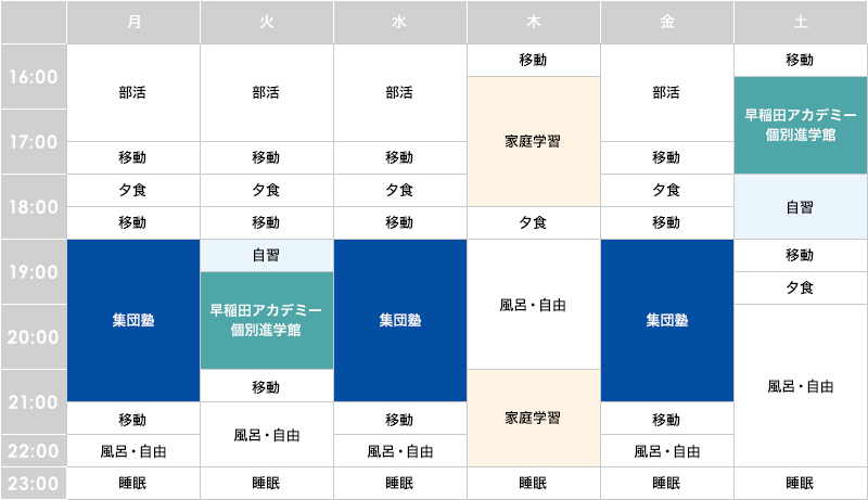 〈例2〉中学生　集団塾と早稲田アカデミー個別進学館を併用の場合